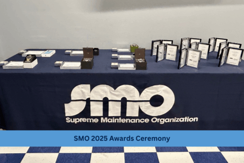 table with smo logo and awards