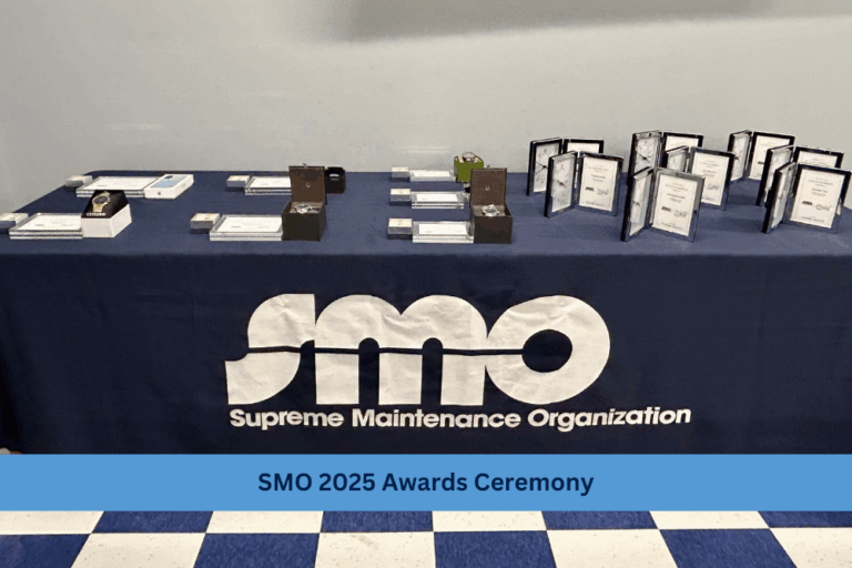 table with smo logo and awards