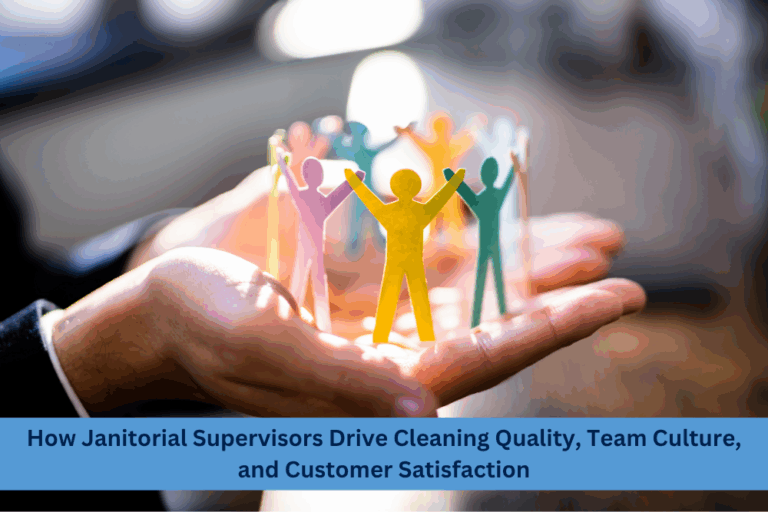 Business professional holding paper cutout figures of a team, symbolizing janitorial supervisors building cleaning quality, team culture, and customer satisfaction.