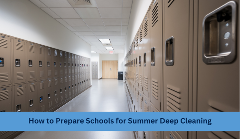 School hallway with lockers prepared for summer deep cleaning and facility maintenance