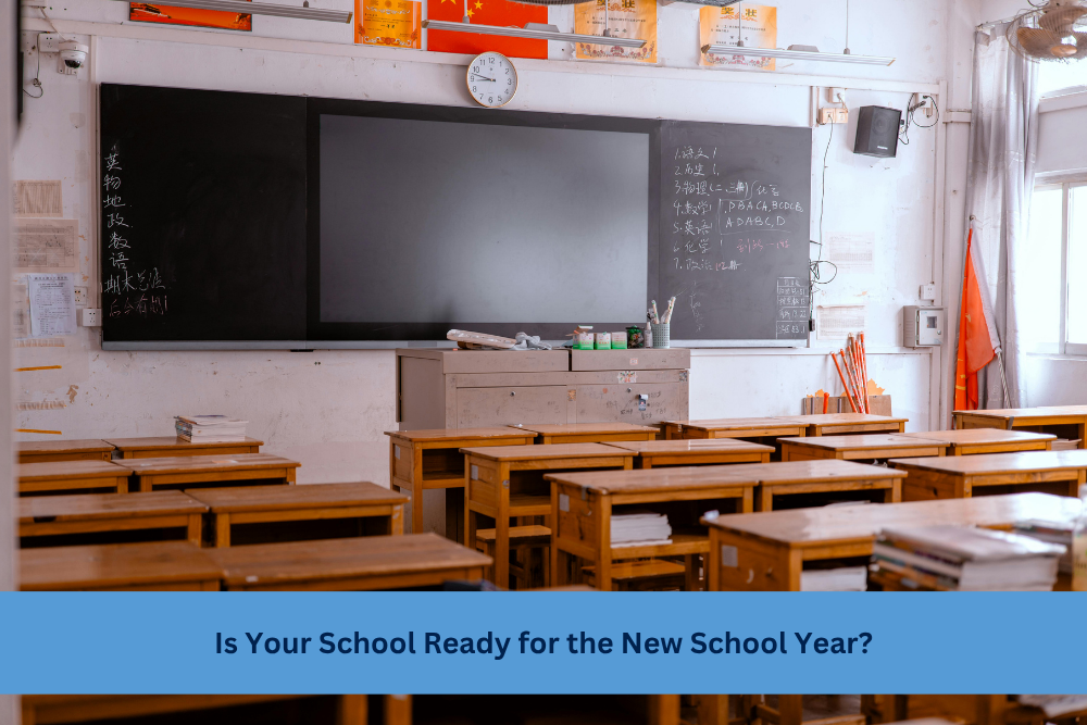 Clean classroom prepared for students with a back-to-school cleaning checklist for educational facilities.Show more lines