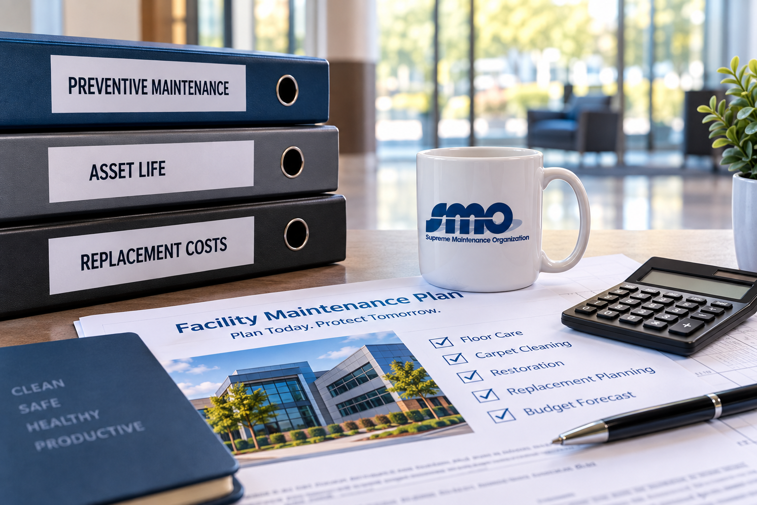 Facility maintenance planning for deferred cleaning maintenance and replacement costs